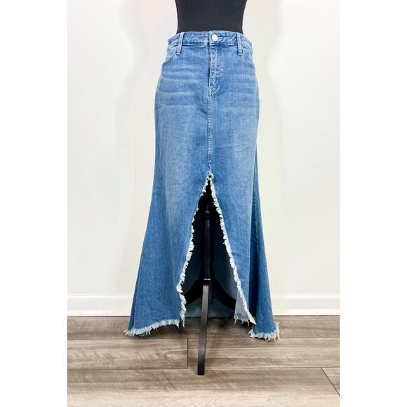 Show Me Your Mumu Reba Maxi Skirt in Open Seas Blue Size 27 Denim Fringe Hem - Picture 4 of 5